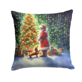 Dachshund and Santa Claus Throw Pillow Machine Washable, Indoor Outdoor Decorative Pillow for Couch, Bed or Patio, 14Hx14W